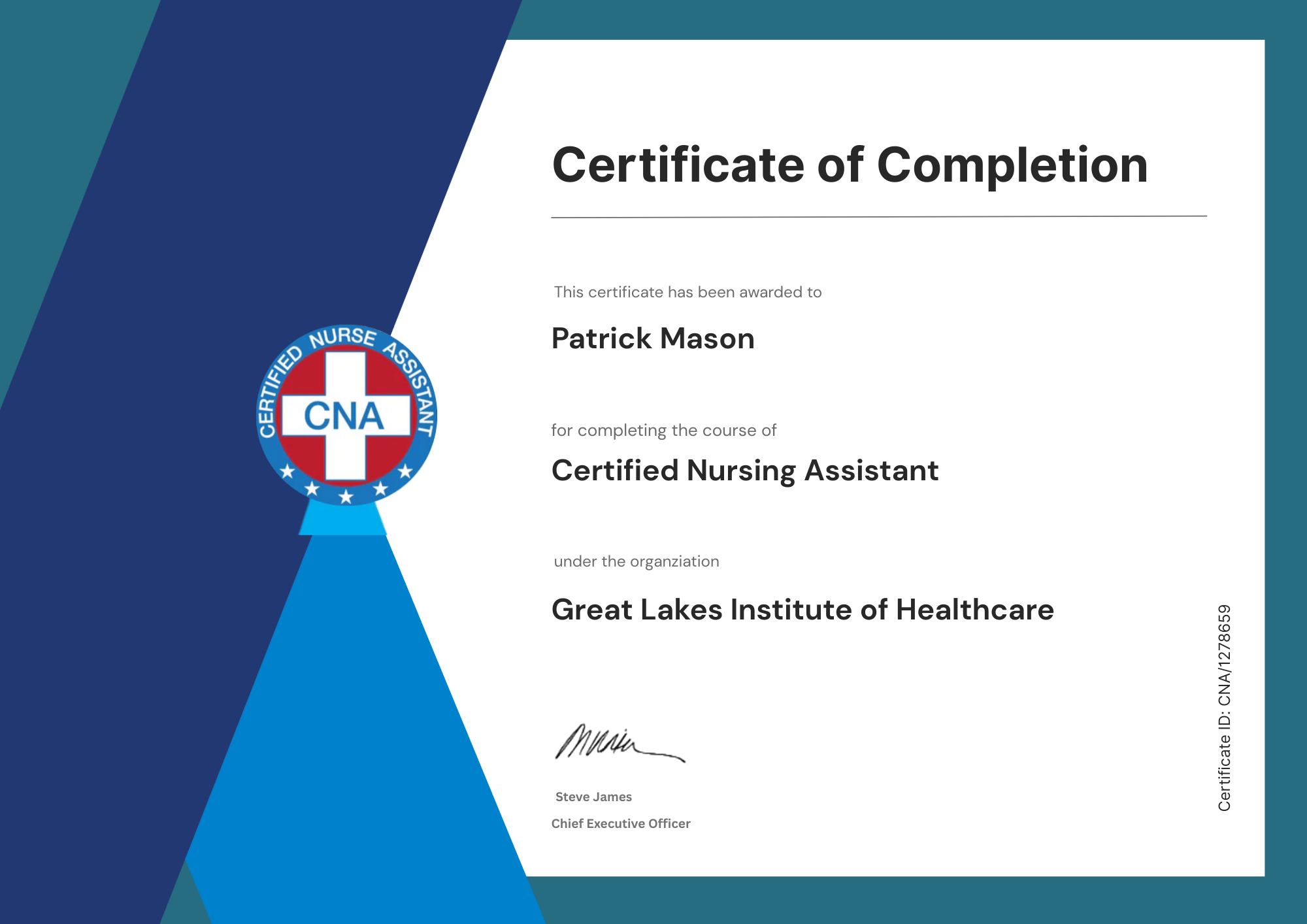 CNA Certificate Template with Simple Aesthetic Design